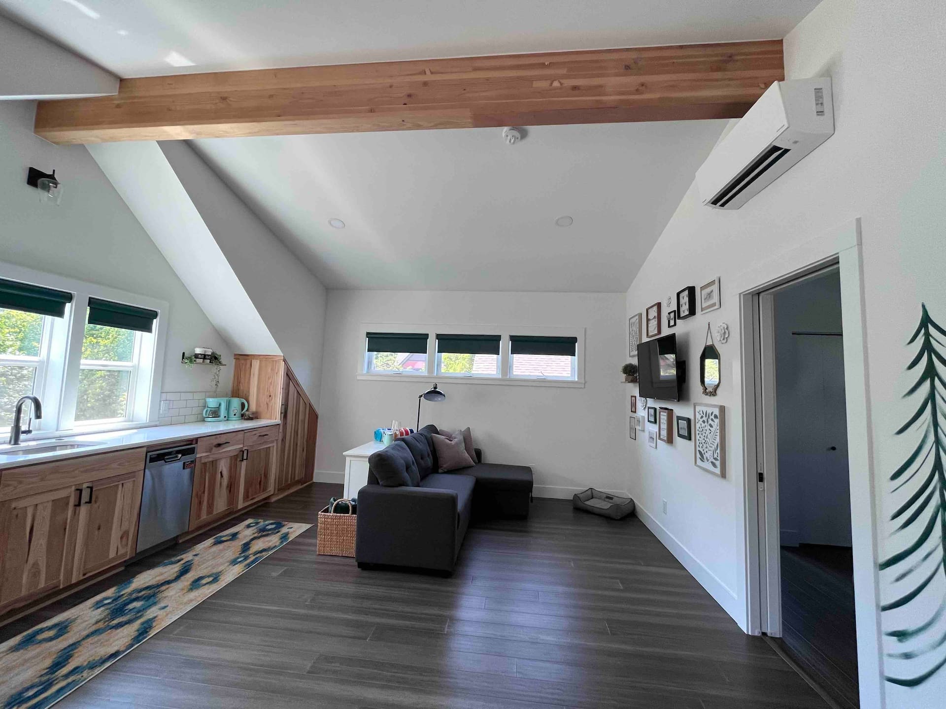 Light-filled living room with high vaulted ceilings